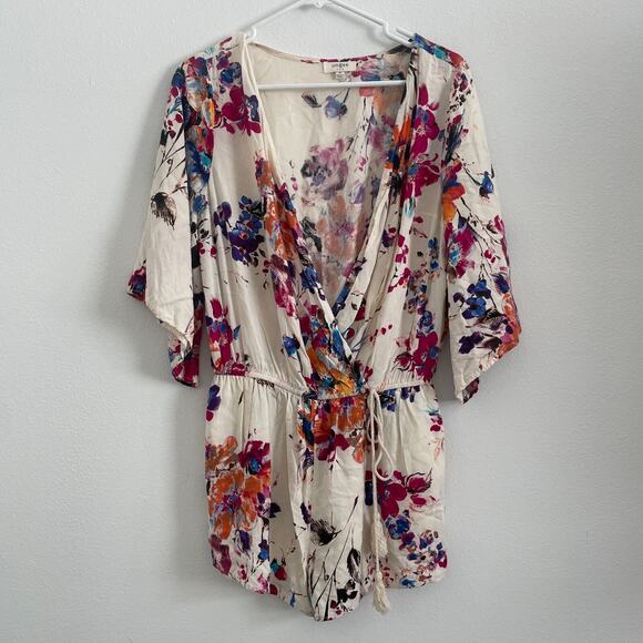 Umgee Romper Jumpsuit Women M Floral Short Sleeve Garden Cover Up V Neck Tassels - Picture 1 of 7